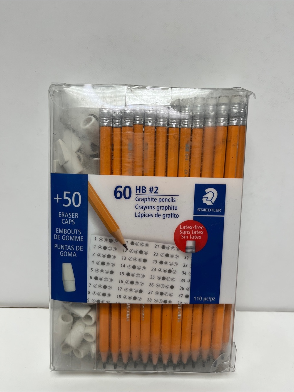 Staedtler 60 HB #2 Graphite Pencils + 50 Eraser Caps